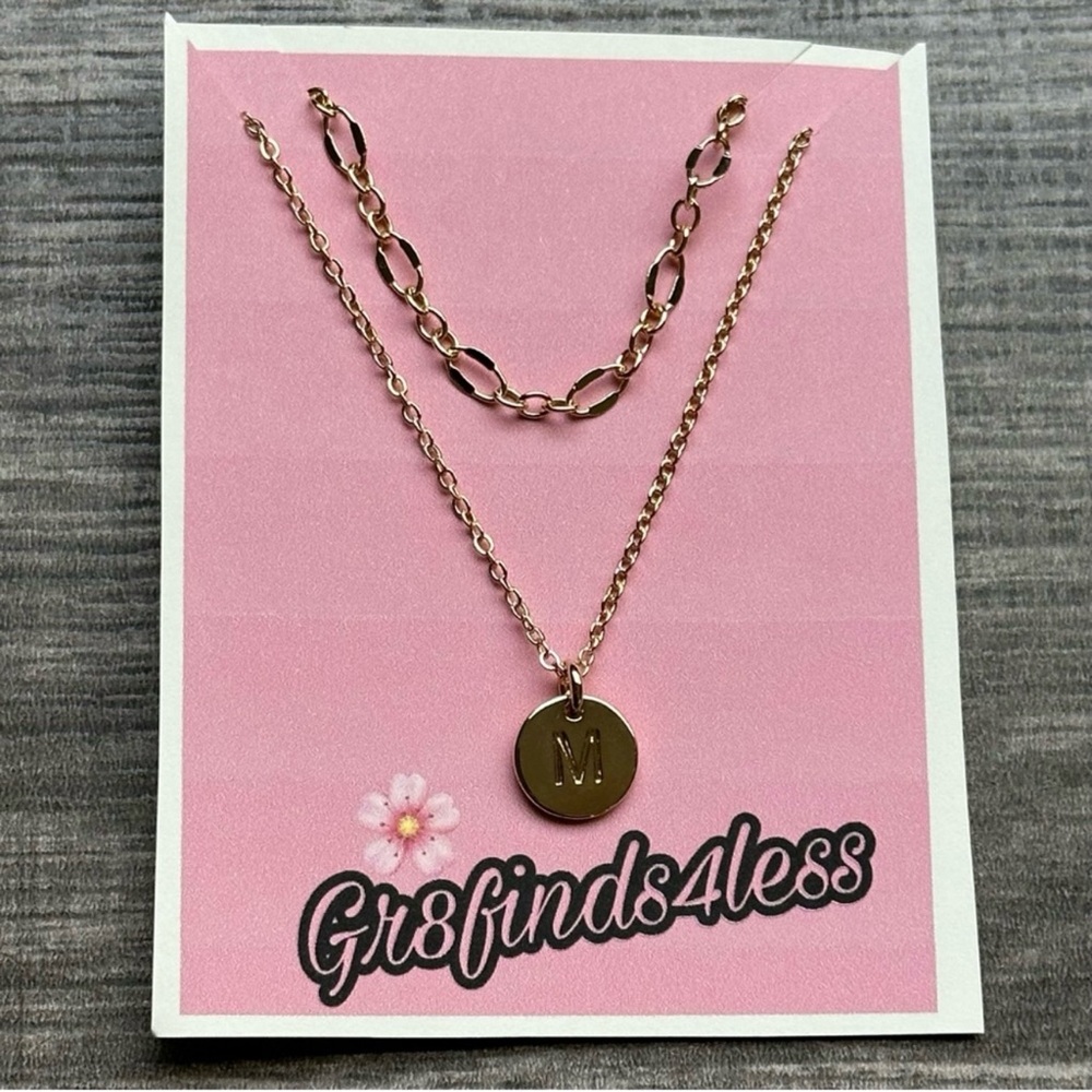 A, C, H, J, L, or M Initial Stackable Gold Plated Necklace Set New - Picture 6 of 10